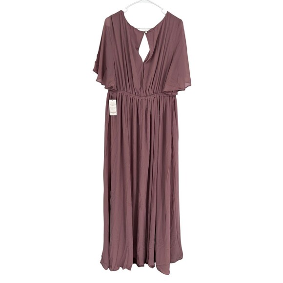 Show Me Your Mumu Dress Women's Size 3X Emily Empire Maxi Neutral Mauve Chiffon - Picture 2 of 6